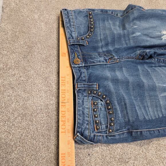 Y2K vtg Embellished boho western Revolution Distressed Flare jeans sz 11 - Picture 8 of 15